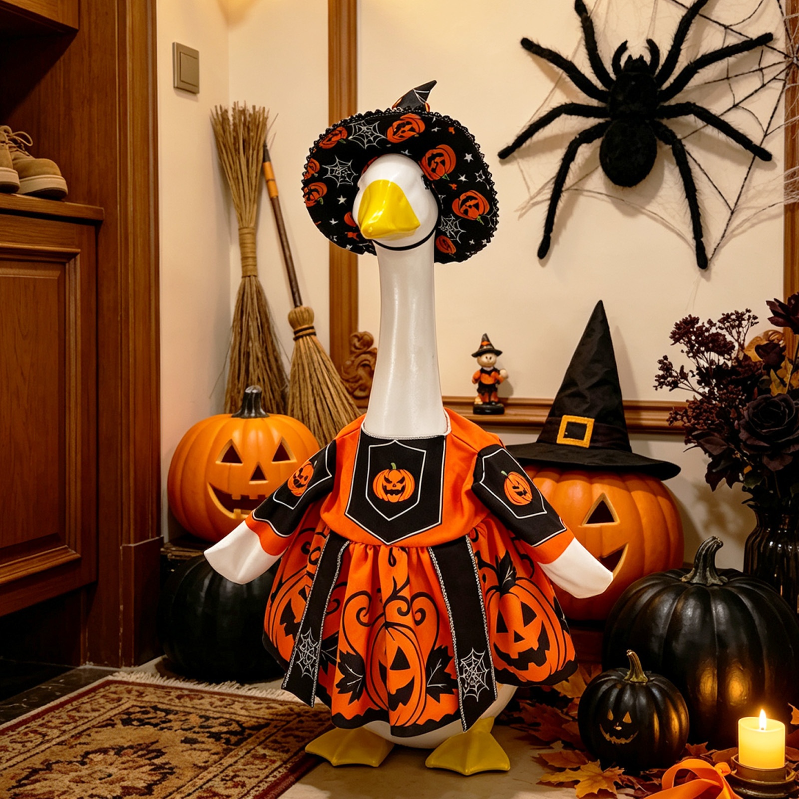 Halloween Pumpkin Witch Porch Goose Costume, 23 Inch Holiday Yard Decor Outfit - Image 2