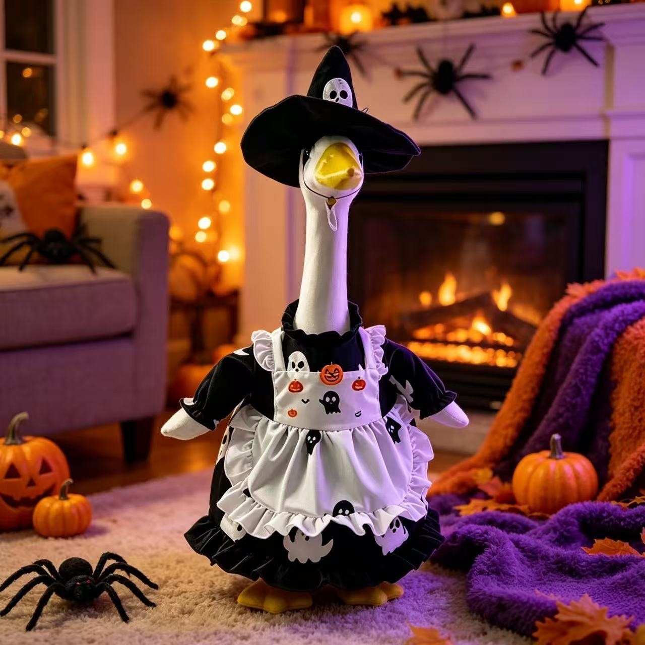 Halloween Porch Goose Outfit, Pumpkin Bat Maid Apron Set, Yard Porch Goose Costume - Image 2
