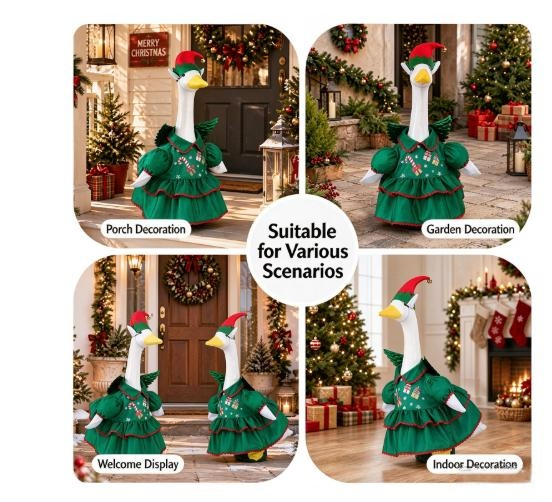 Christmas Porch Goose Outfit, Tree Elf Wing Skirt, Yard Holiday Party Decor - Image 2