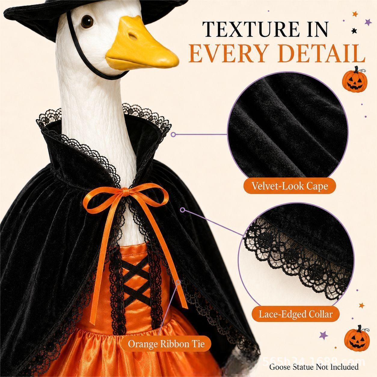 New Porch Goose Costume, Pointed Hat Skull & Pumpkin Outfit, Halloween Yard Garden Decor - Image 5