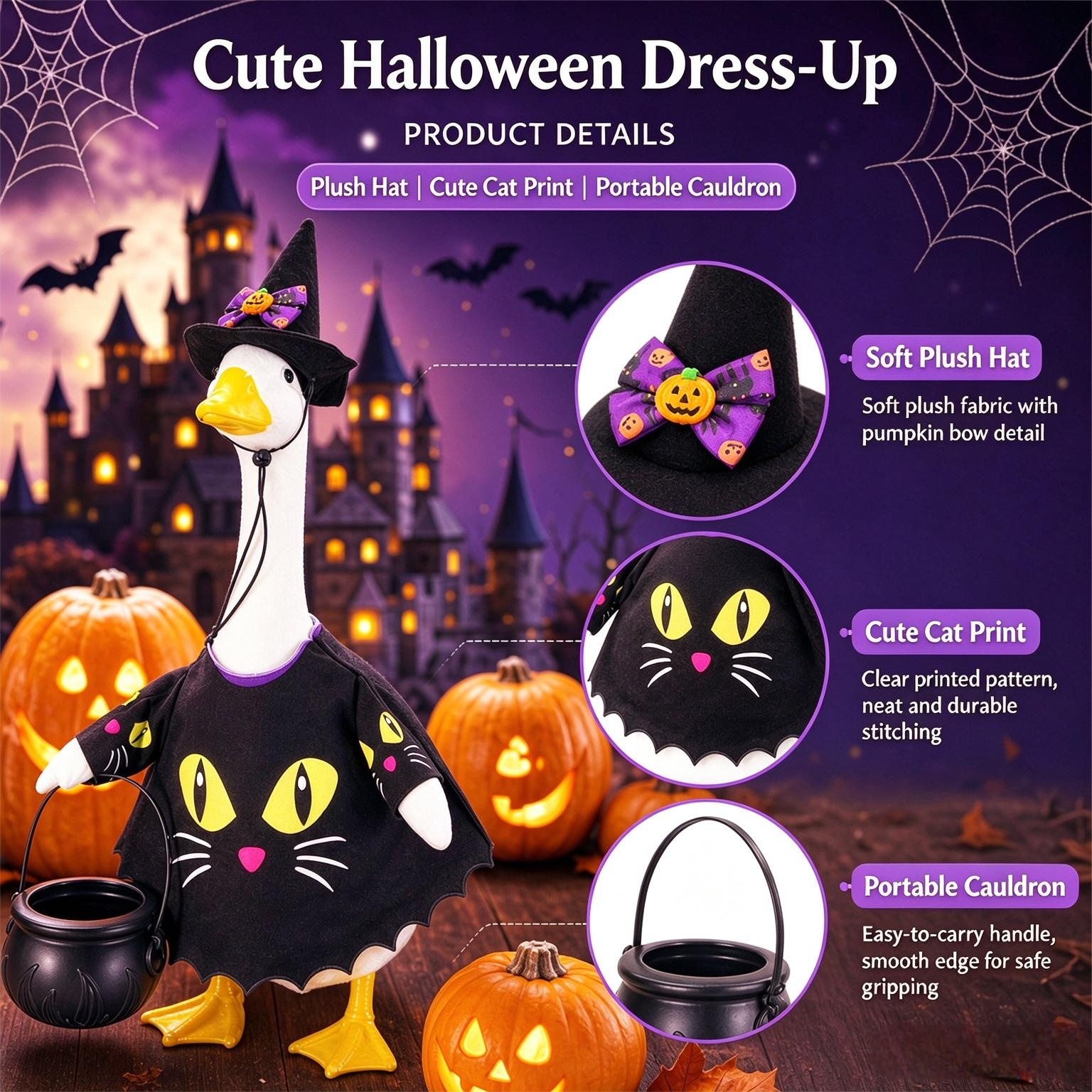 New Halloween Black Cat Witch Porch Goose Costume Set, Outdoor Yard Themed Decor - Image 5