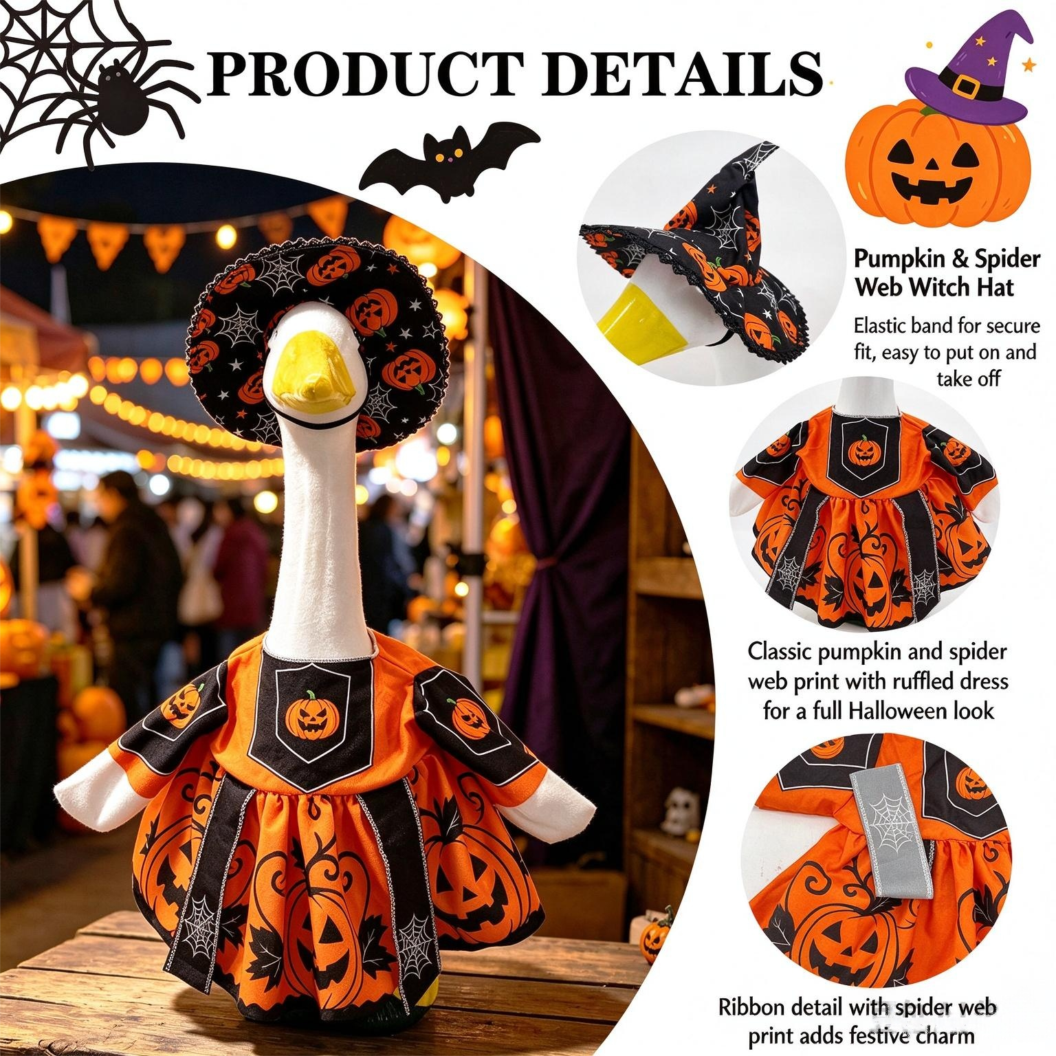 Halloween Pumpkin Witch Porch Goose Costume, 23 Inch Holiday Yard Decor Outfit - Image 5