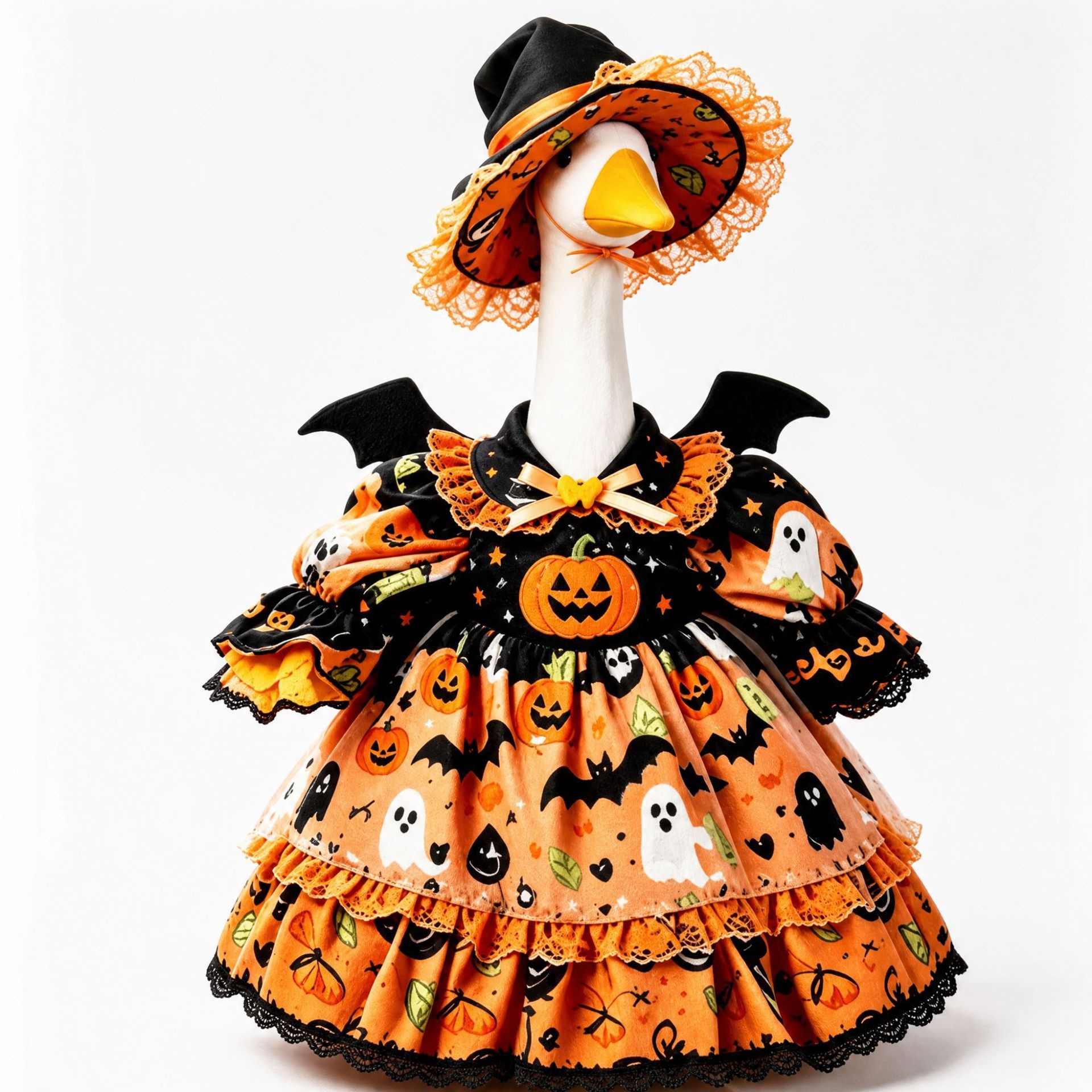 Halloween Witch Porch Goose Costume Set, 23 Inch Lawn Goose Outfit with Pumpkin Skull Bat Pattern for Holiday Decor - Image 2