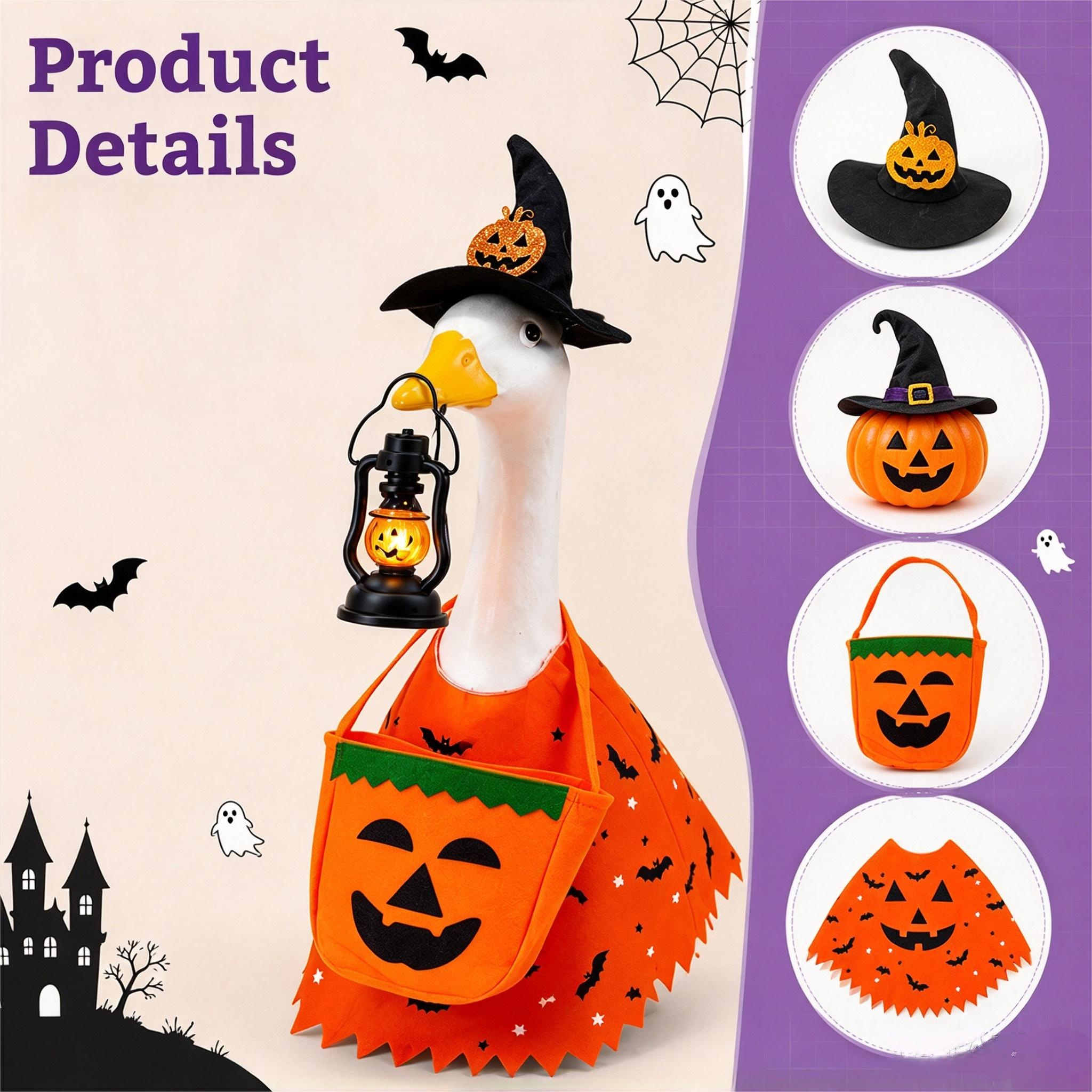 2026 New 23 Inch Porch Goose Halloween Witch Costume, Skull & Pumpkin Lantern Dress Up Outfit - Image 5