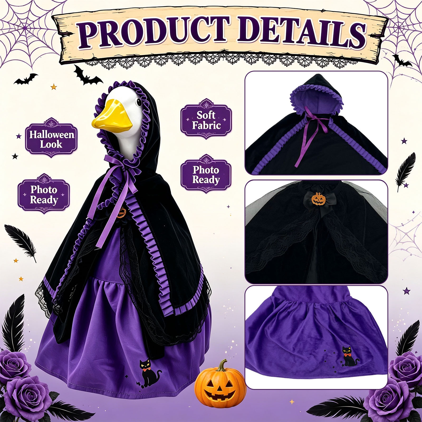 New Purple Black Witch Porch Goose Costume Set, Halloween Outdoor Yard Goose Decor - Image 5