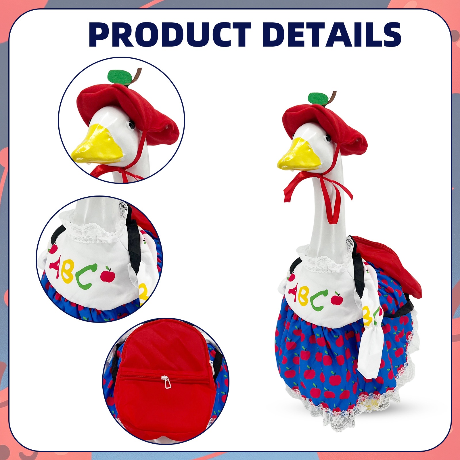 New Back to School Porch Goose Costume, Apple Lace Dress Set for Classroom Goose Decor - Image 5