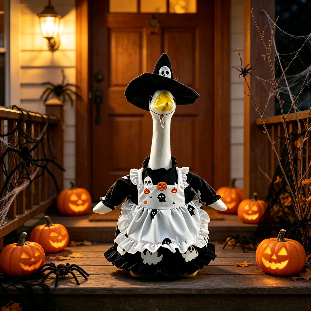 Halloween Porch Goose Outfit, Pumpkin Bat Maid Apron Set, Yard Porch Goose Costume - Image 5