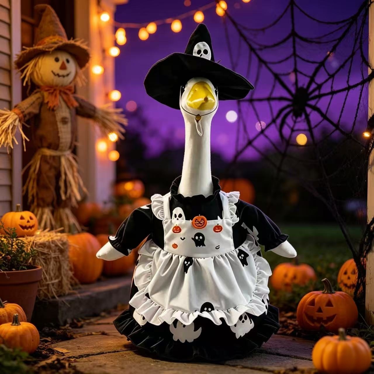 Halloween Porch Goose Outfit, Pumpkin Bat Maid Apron Set, Yard Porch Goose Costume - Image 4