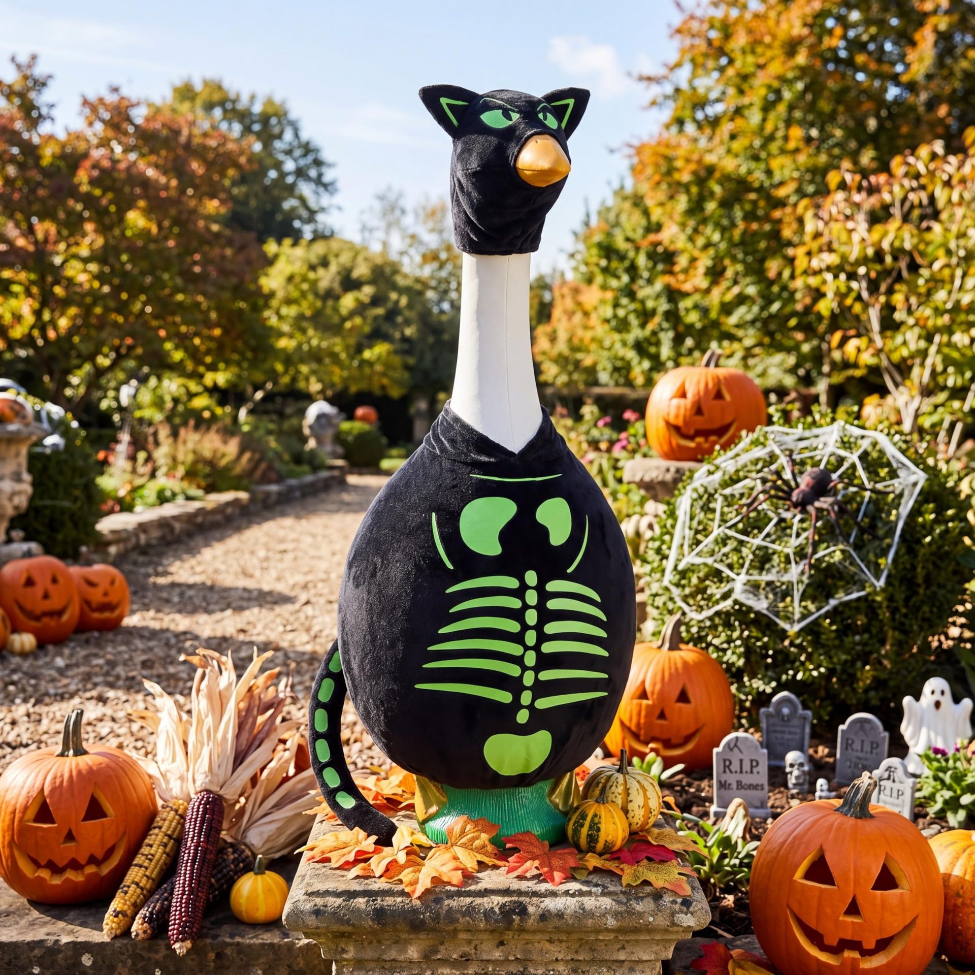 Halloween Black Cat Porch Goose Costume, Luminous 23 Inch Goose Statue Outfit for Garden Porch Decor - Image 4