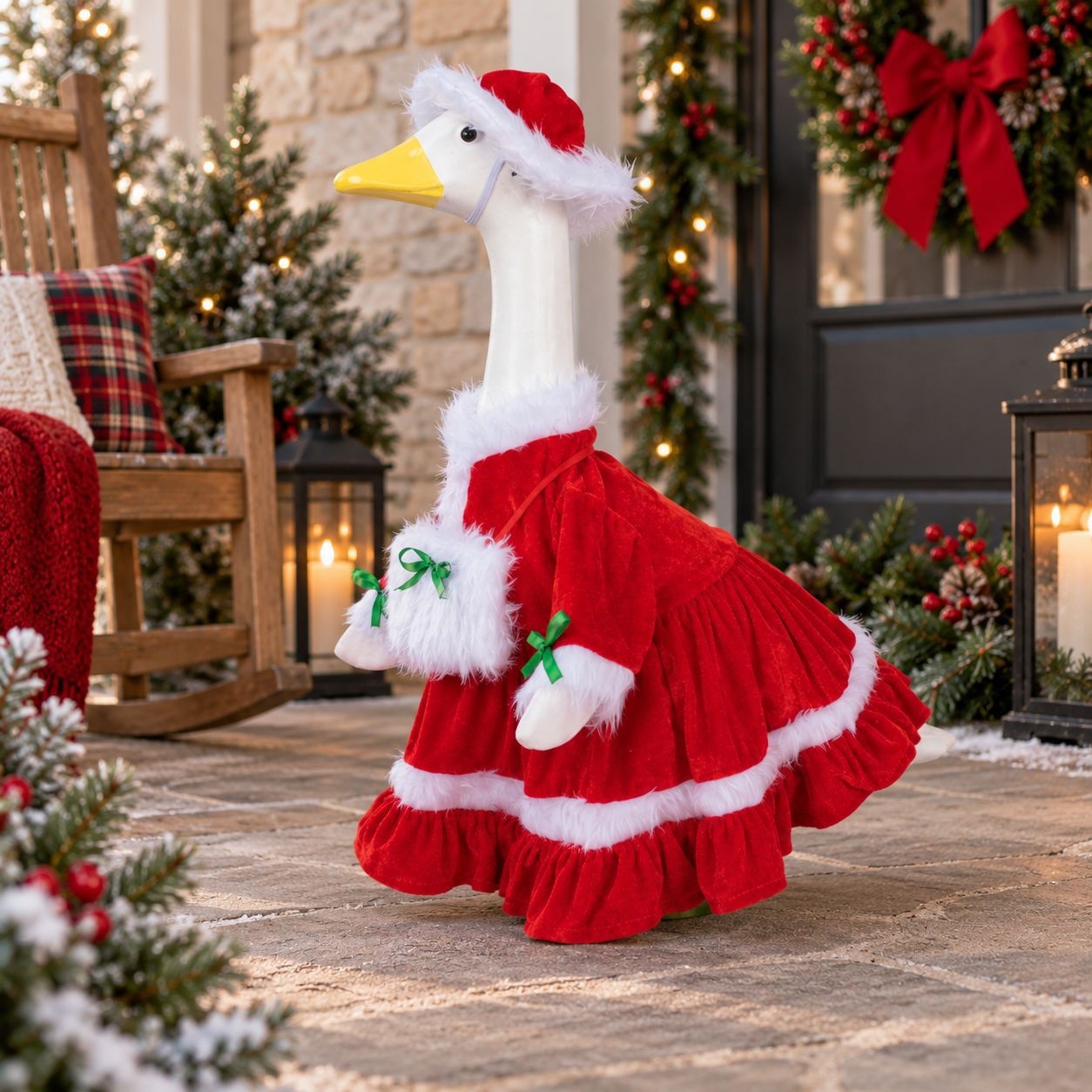Christmas Mrs.Claus Porch Goose Outfit, Costume for 23 Inch Plastic Porch Goose - Image 4