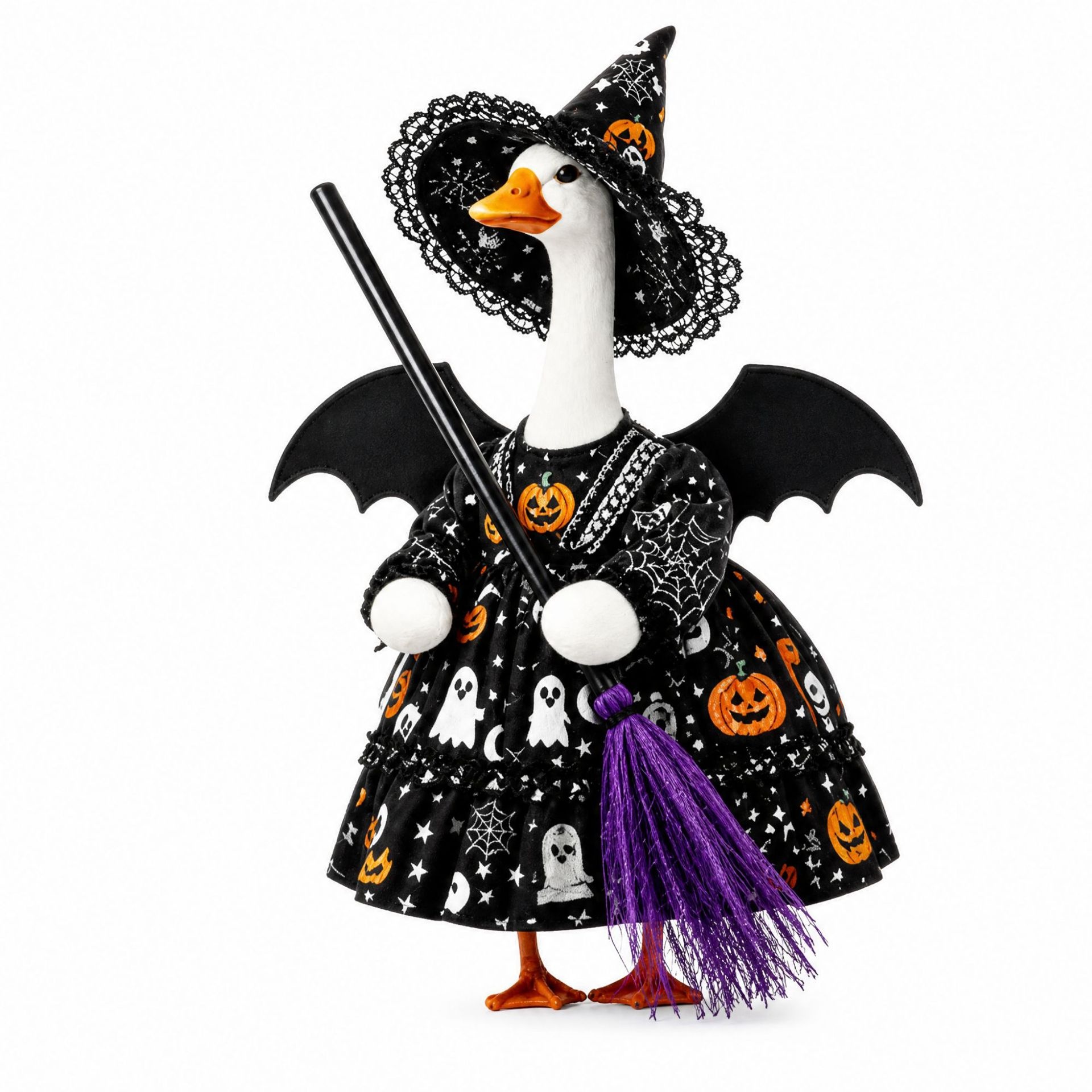 Halloween Witch Porch Goose Costume Set, 23 Inch Lawn Goose Outfit with Pumpkin Skull Bat Pattern for Holiday Decor - Image 3