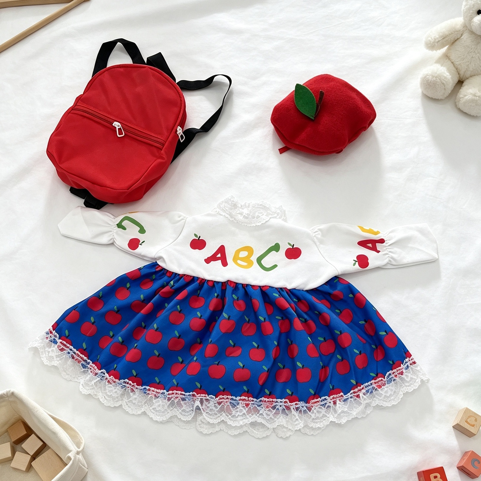 New Back to School Porch Goose Costume, Apple Lace Dress Set for Classroom Goose Decor - Image 4