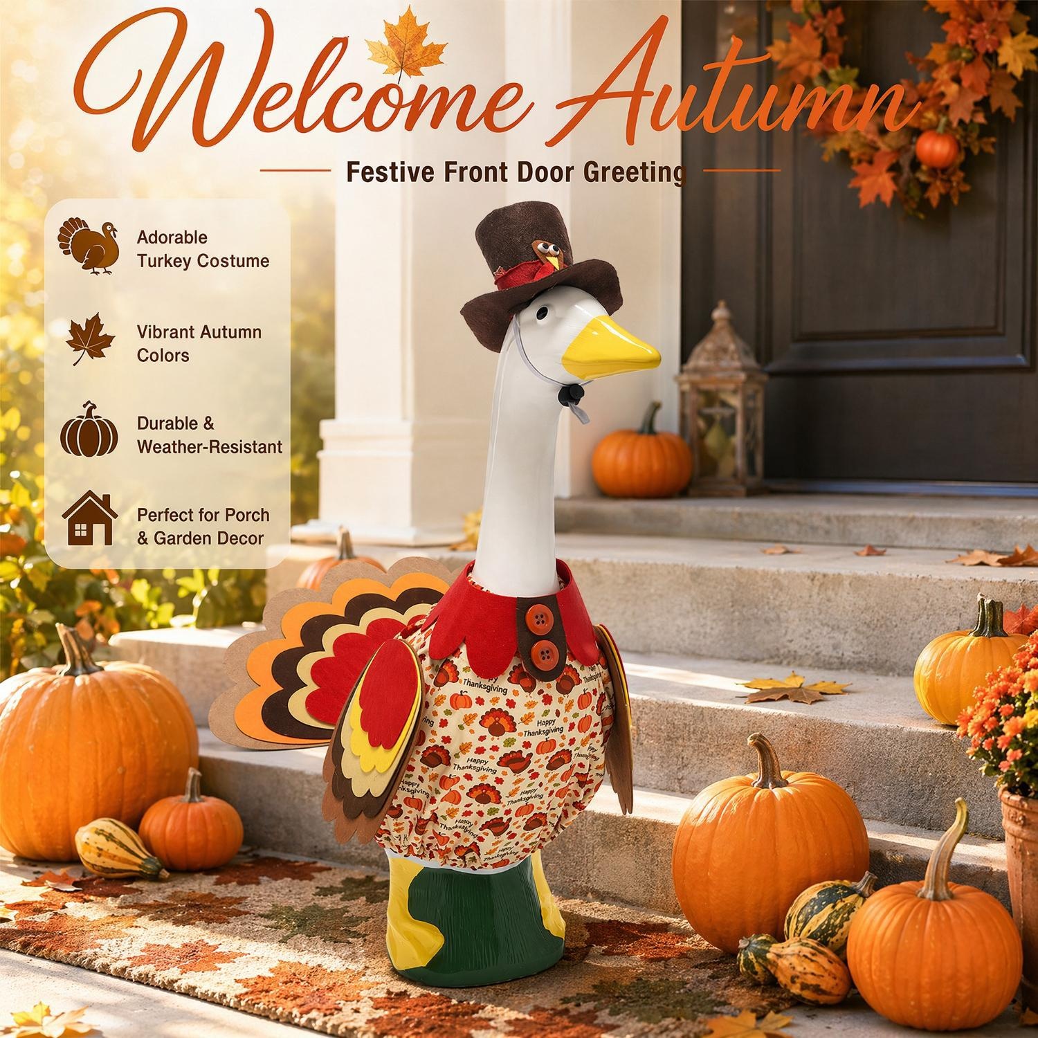 23 Inch Porch Goose Turkey Costume, Harvest Festival Lawn Goose Outfit, Thanksgiving Decor Set - Image 3