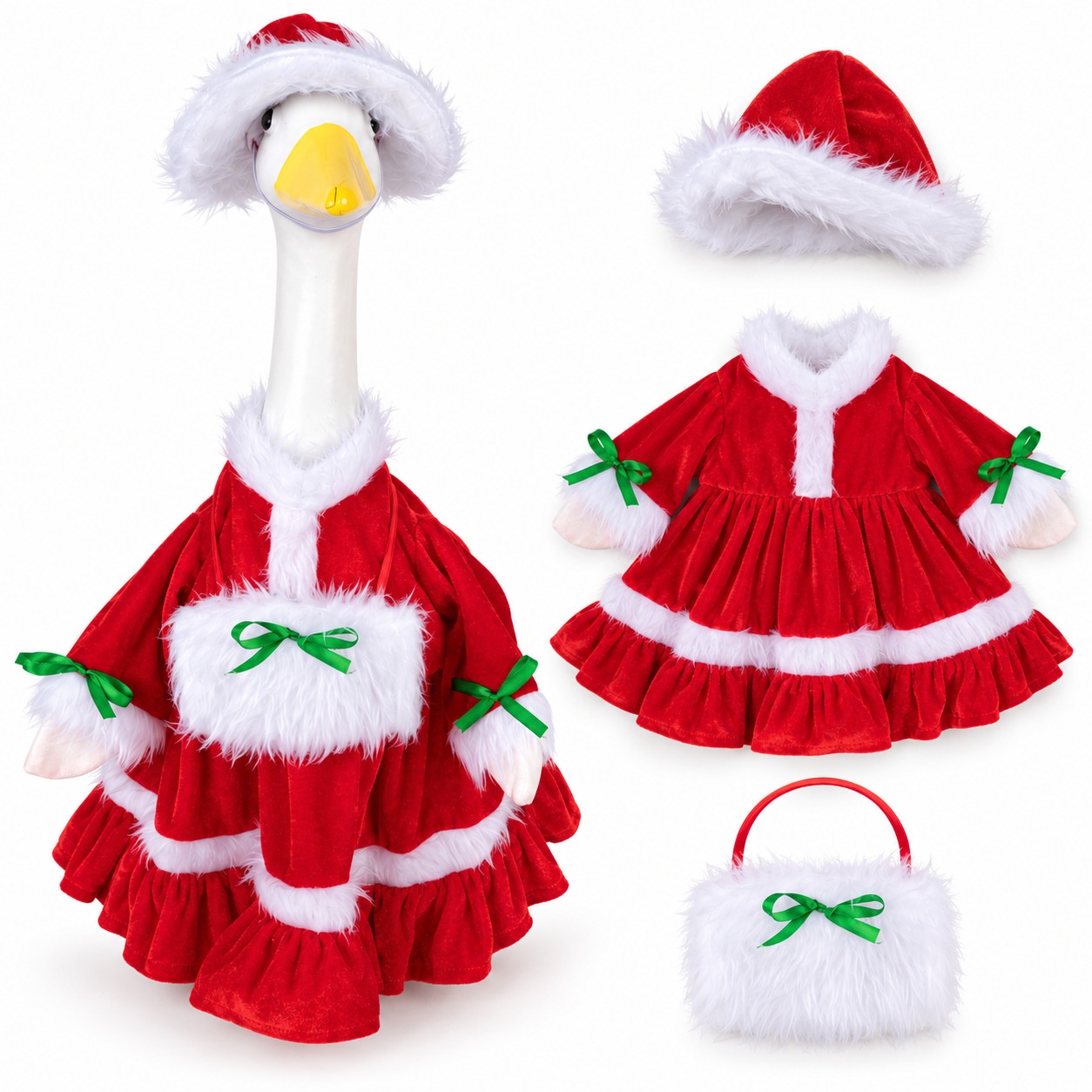 Christmas Mrs.Claus Porch Goose Outfit, Costume for 23 Inch Plastic Porch Goose - Image 3