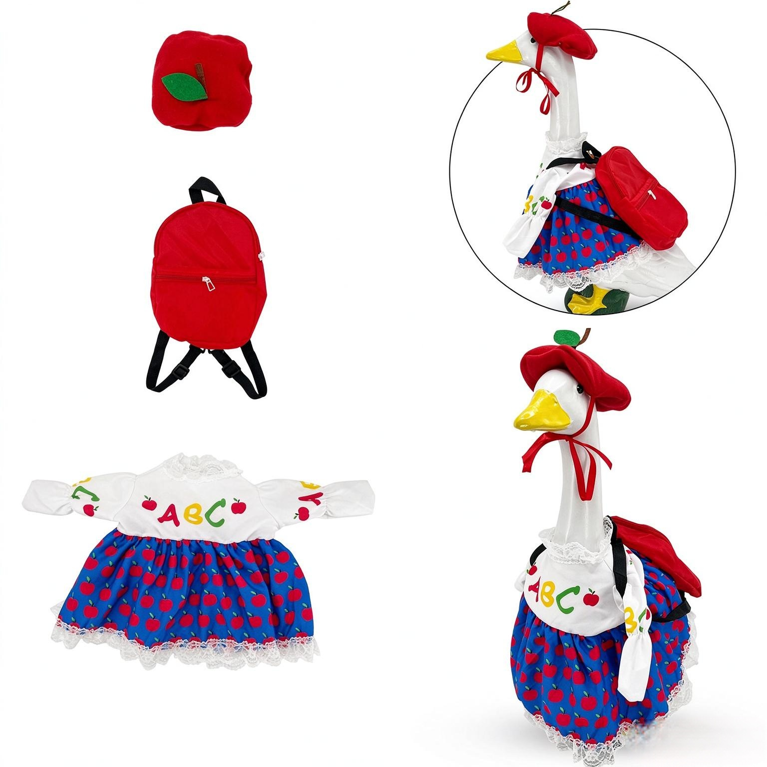 New Back to School Porch Goose Costume, Apple Lace Dress Set for Classroom Goose Decor - Image 3