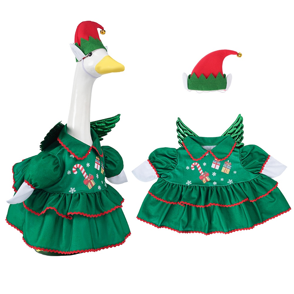 Christmas Porch Goose Outfit, Tree Elf Wing Skirt, Yard Holiday Party Decor - Image 3